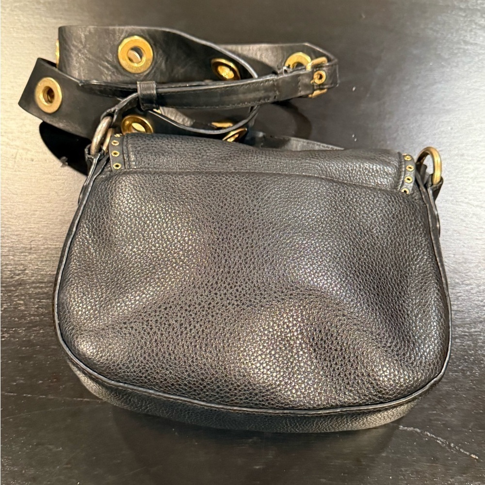 Michael Kors Brooklyn Black Gold Grommet Saddlebag Crossbody Purse Small - Picture 7 of 16